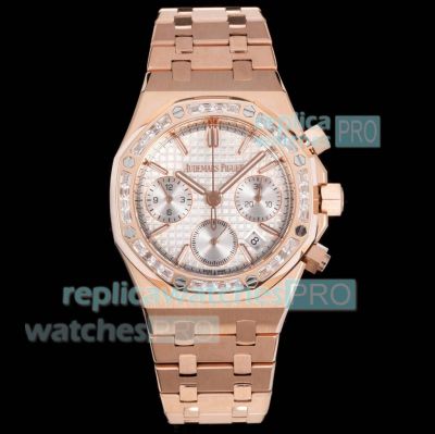 Swiss 1:1 Clone Audemars Piguet Royal Oak 7750 Chronograph Rose Gold Baguettes Watch 